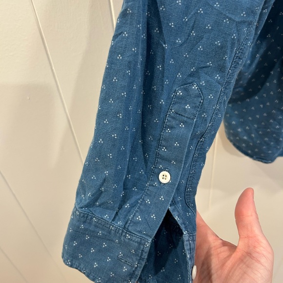 Madewell Men's Denim Banded-Collar Perfect Shirt in Indigo Dot Size XL - Picture 10 of 12